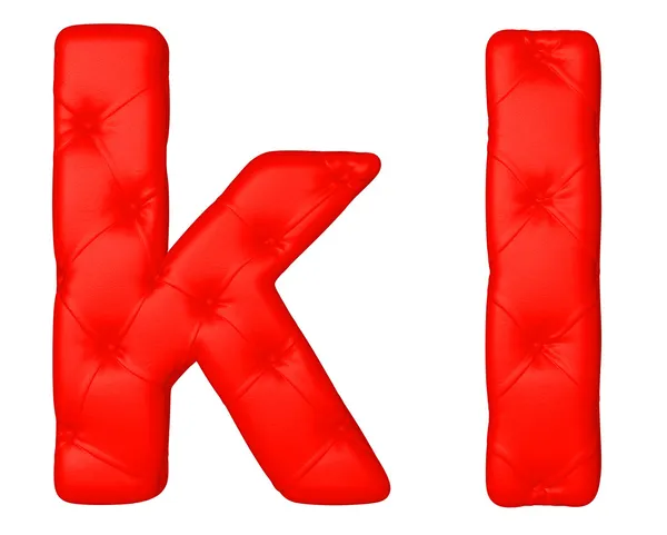 Lujo rojo cuero fuente K L letras — Foto de Stock