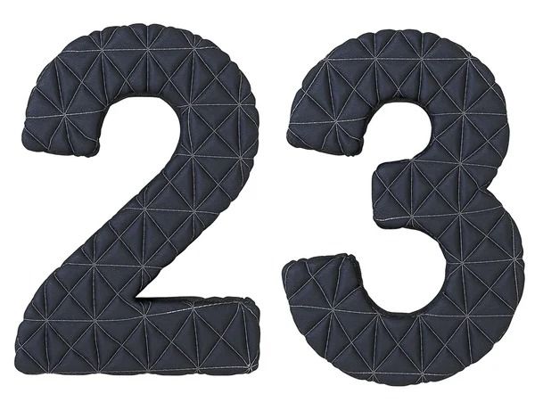 Ραμμένες δέρμα γραμματοσειρά 2 3 αριθμούς απομονωθεί — Φωτογραφία Αρχείου
