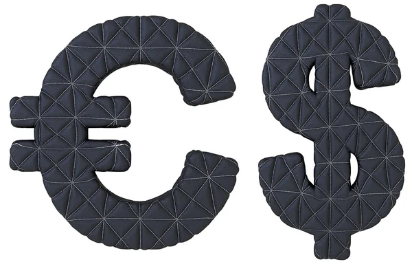 缝合的皮革字体欧元和美元符号 — 图库照片