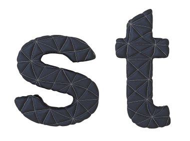 Lowercase stitched leather font s t letters clipart