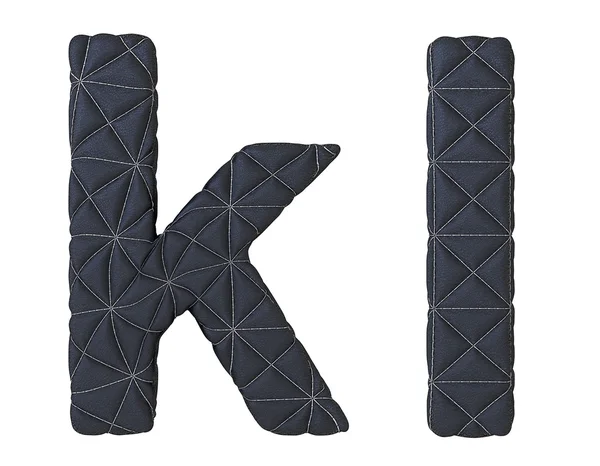 小写缝合的皮革字体 k l 字母 — 图库照片