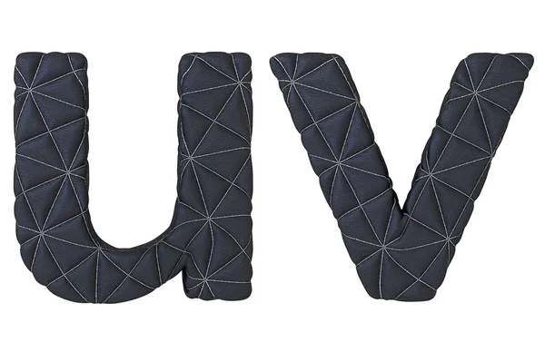 Gemener sydda läder teckensnitt u v bokstäver — Stockfoto