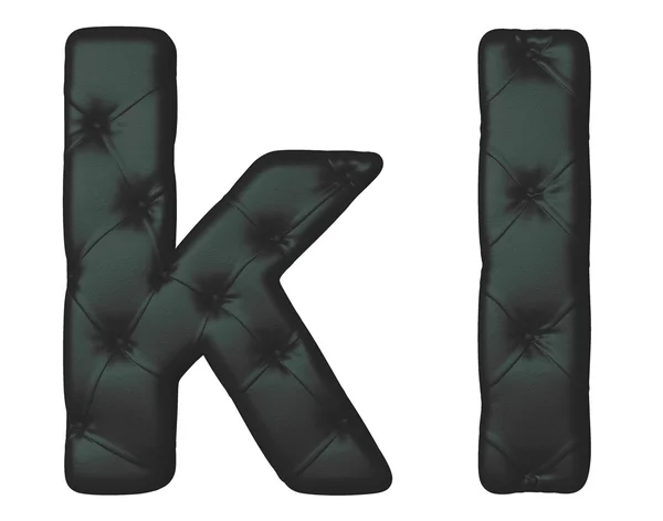 Luxo preto couro fonte K L letras — Fotografia de Stock
