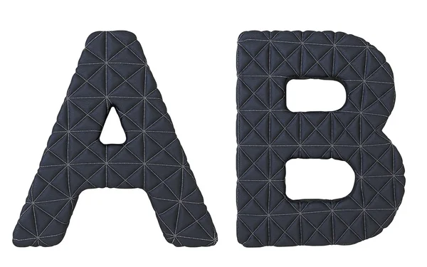 Розкішний чорний зшитий шкіряний шрифт літери A B — стокове фото