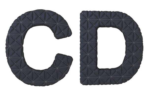 Lyx svart sydda läder teckensnitt c d bokstäver — Stockfoto
