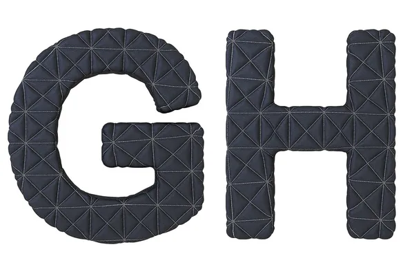 Luxury black stitched leather font G H letters — Stock Photo, Image