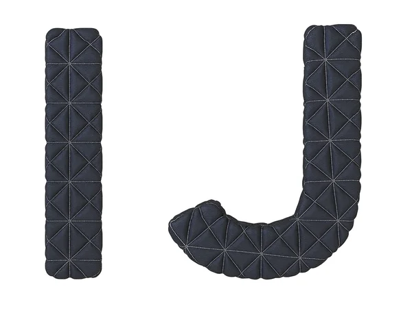 Lyx svart sydda läder teckensnitt jag j bokstäver — Stockfoto