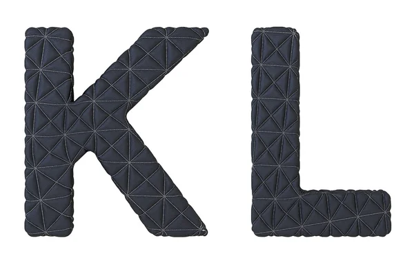 Luxo preto costurado couro fonte K L letras — Fotografia de Stock