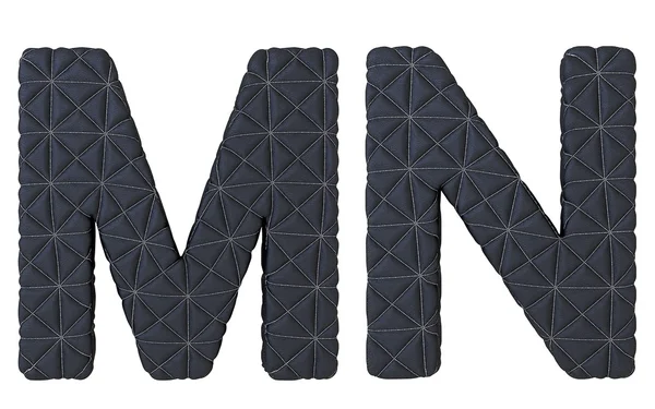 Luxo preto costurado couro fonte M N letras — Fotografia de Stock