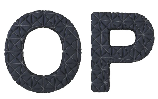 Luxury black stitched leather font O P letters — Stock Photo, Image