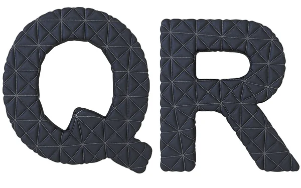 Font din piele cusuta negru de lux Q R litere — Fotografie, imagine de stoc