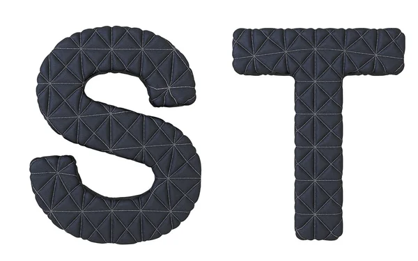 Luxo preto costurado couro fonte S T letras — Fotografia de Stock