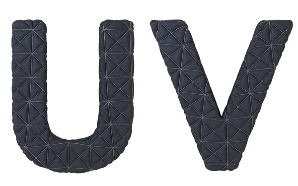 Luxury black stitched leather font U V letters — Stock Photo, Image