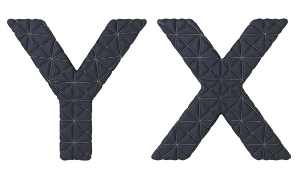 高級黒のステッチ レザー フォントの x y 文字 — ストック写真