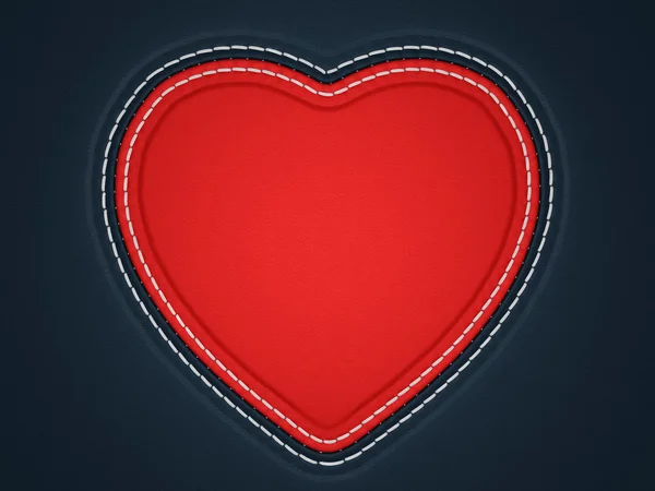 Red stitched heart shape on black leather — Stock Photo, Image