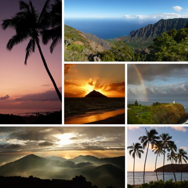 A collage of multiple images of Hawaii. clipart