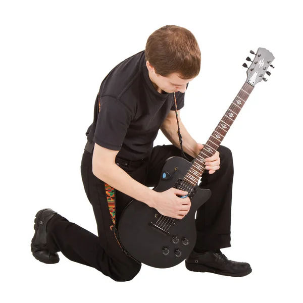 Rockový zpěvák s elektrická kytara — Stock fotografie
