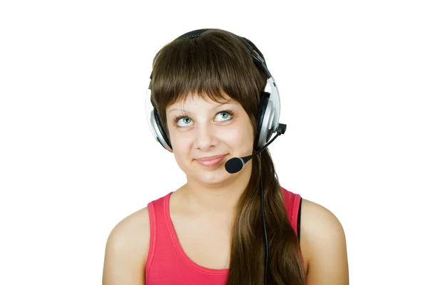 Smiling girl in headphones with microphone — Stock Photo, Image