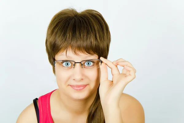 Menina surpreso em óculos — Fotografia de Stock