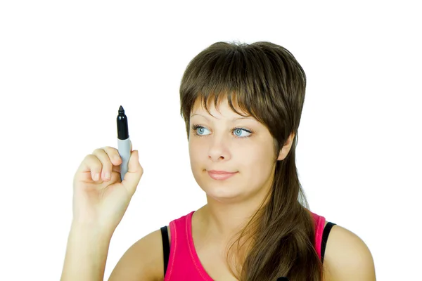 Chica de ojos azules con un marcador —  Fotos de Stock