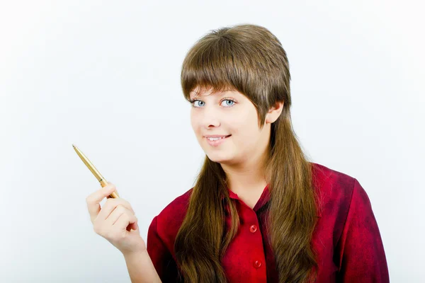 En ung attraktiv flicka med en pekare — Stockfoto