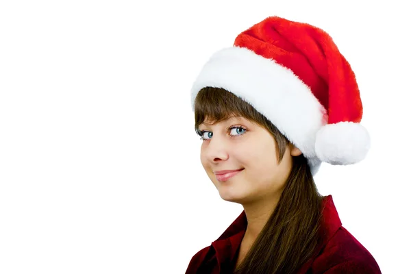 Blue-eyed girl Santa — Stock Photo, Image