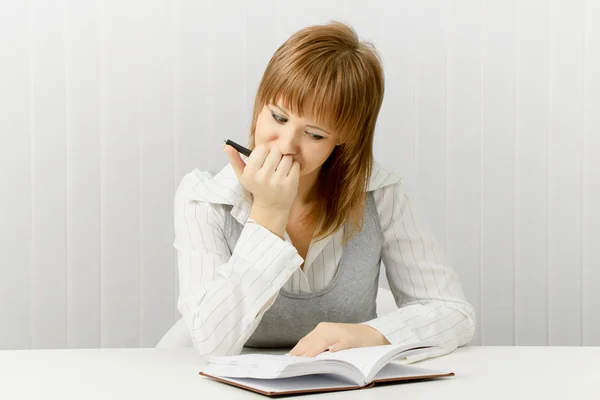 Thoughtful Girl Notebook Secretary Office — Stock Photo, Image