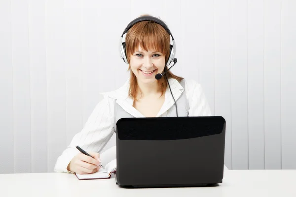 Girl Headphones Microphone Worker Hotline — Stock Photo, Image