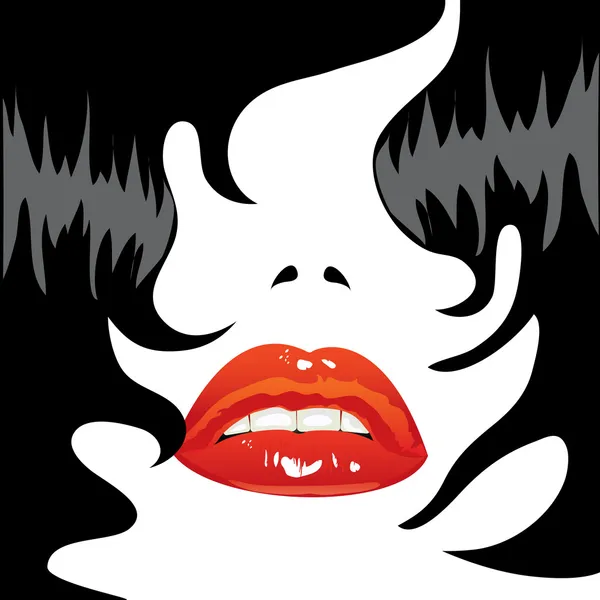 Sexy lippen en zwart haar — Stockvector
