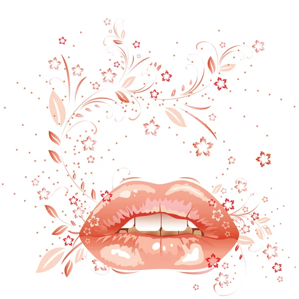 섹시 한 입술 과 꽃무늬. 심음 — 스톡 벡터