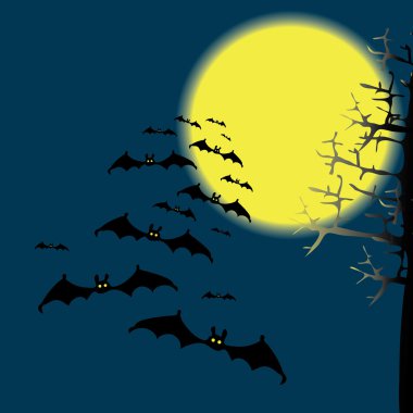 Bats in the night sky. Vector drawing clipart