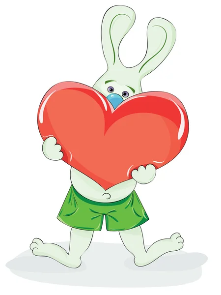 Cartoon rabbit with a heart in his paws — Stock Vector