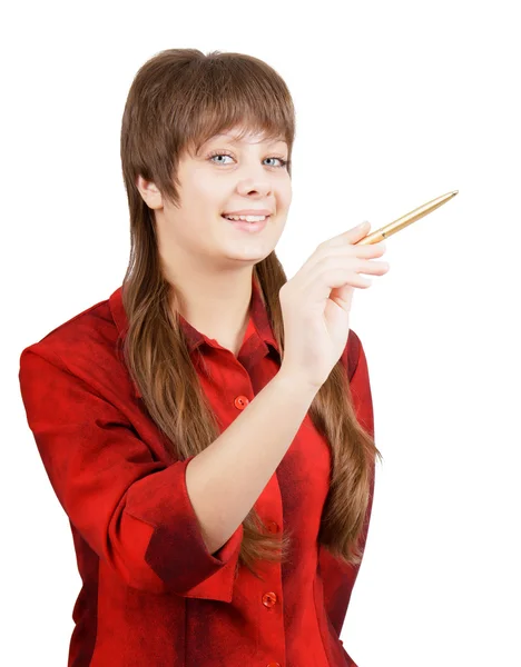 Young attractive girl with a pointer — Stock Photo, Image
