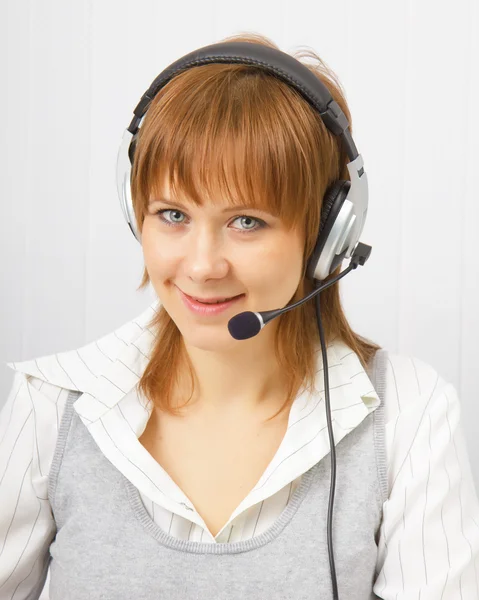 Attractive girl in headphones with microphone — Stock Photo, Image