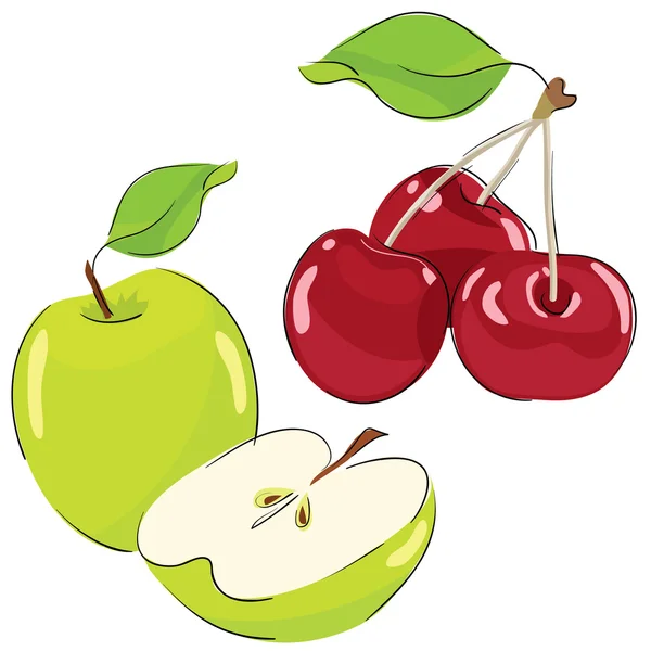 Pomme et cerise — Image vectorielle