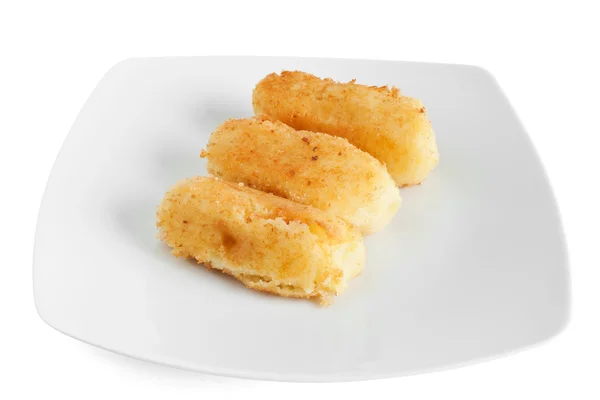Πιάτο Κροκέτες Πατάτας Που Απομονώνονται Λευκό Φόντο Διαδρομή Αποκοπής — Φωτογραφία Αρχείου