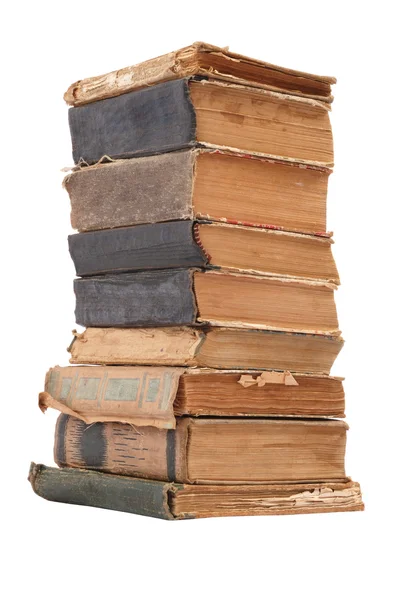 Gestapelde oude boeken van verschillende vorm en kleur — Stockfoto