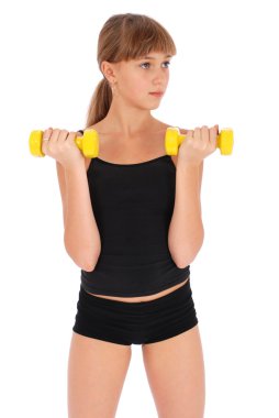 dumbbell ile onun beden eğitimi spor fitness kız