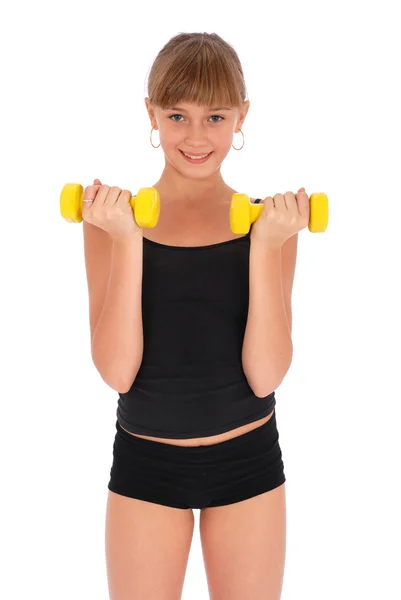 彼女の体のダンベル トレーニング ジム フィットネス女の子 — ストック写真