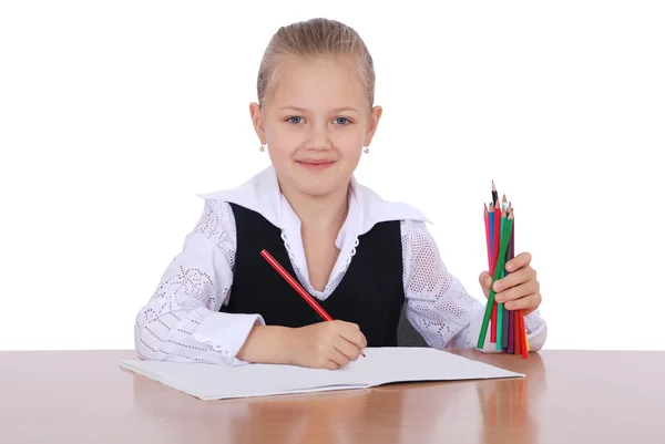 연필 배울 준비가 된 어린 소녀 — 스톡 사진