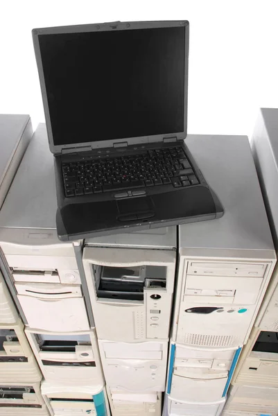 Laptop costs on many old computers case — Stock Photo, Image