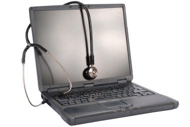 Medicine technology. laptop with stethoscope clipart