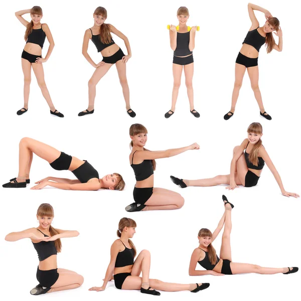 Diez poses. Chica Fitness sobre fondo blanco —  Fotos de Stock