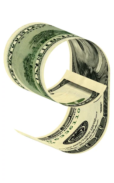 Numbers nine from dollars — Stock Photo, Image