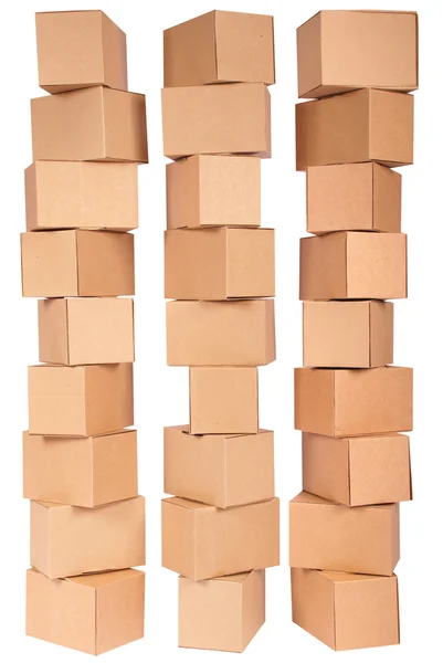 Três caixas de papelão empilhadas — Fotografia de Stock