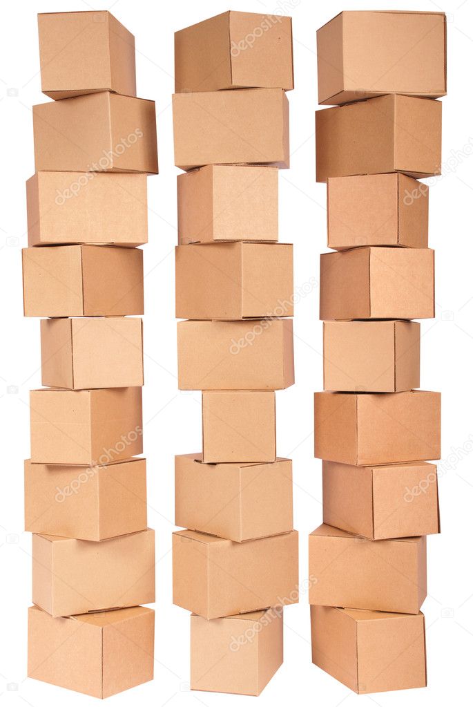 Three stacked cardboard boxes