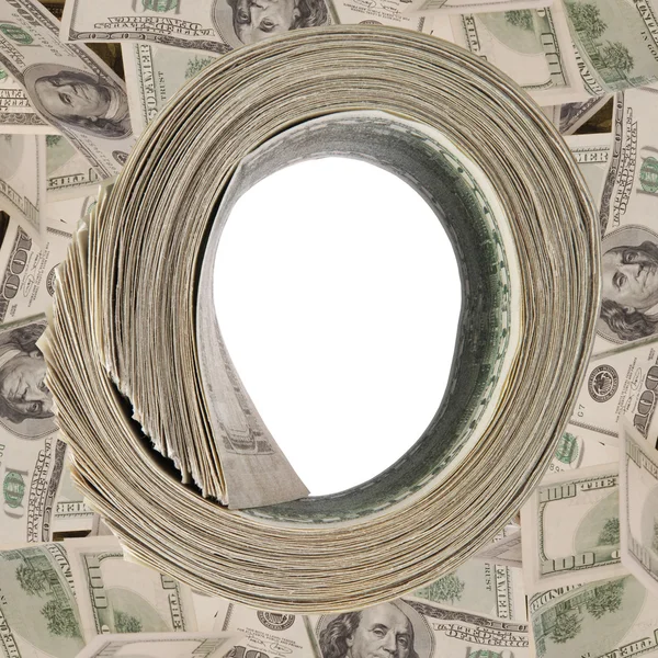 Geld roll roll van facturen, roll van dollarbiljetten. — Stockfoto