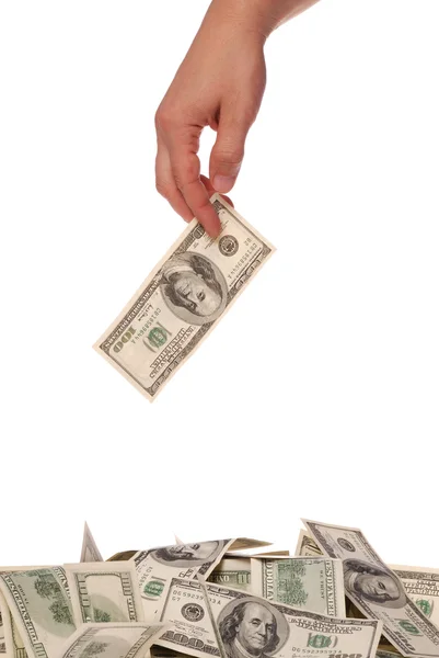 The hand throws hundred dollars — Stock Photo, Image