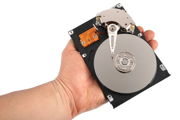 Hand with a open hard disk drive — Stock Photo, Image