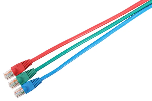 Uppsättning av 3 färgade patchkabel med koppling rj45 — Stockfoto